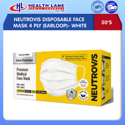 NEUTROVIS DISPOSABLE FACE MASK 4 PLY (50'S) (EARLOOP)- WHITE